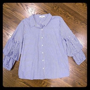 RO & DE Balloon Sleeve Striped Blouse. Size Large